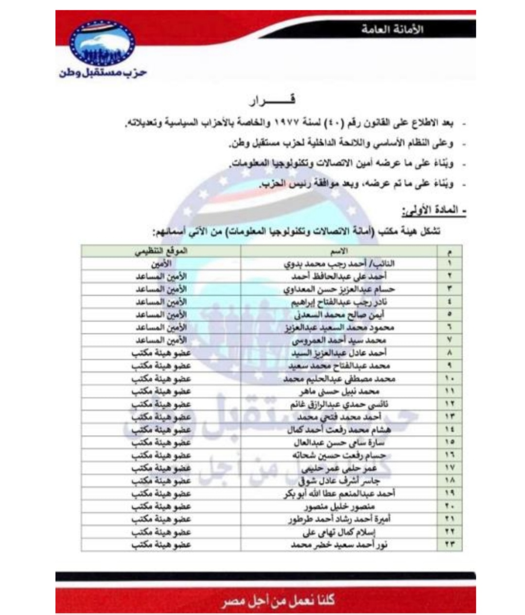 أمانة شئون الاتصالات وتكنولوجيا المعلومات