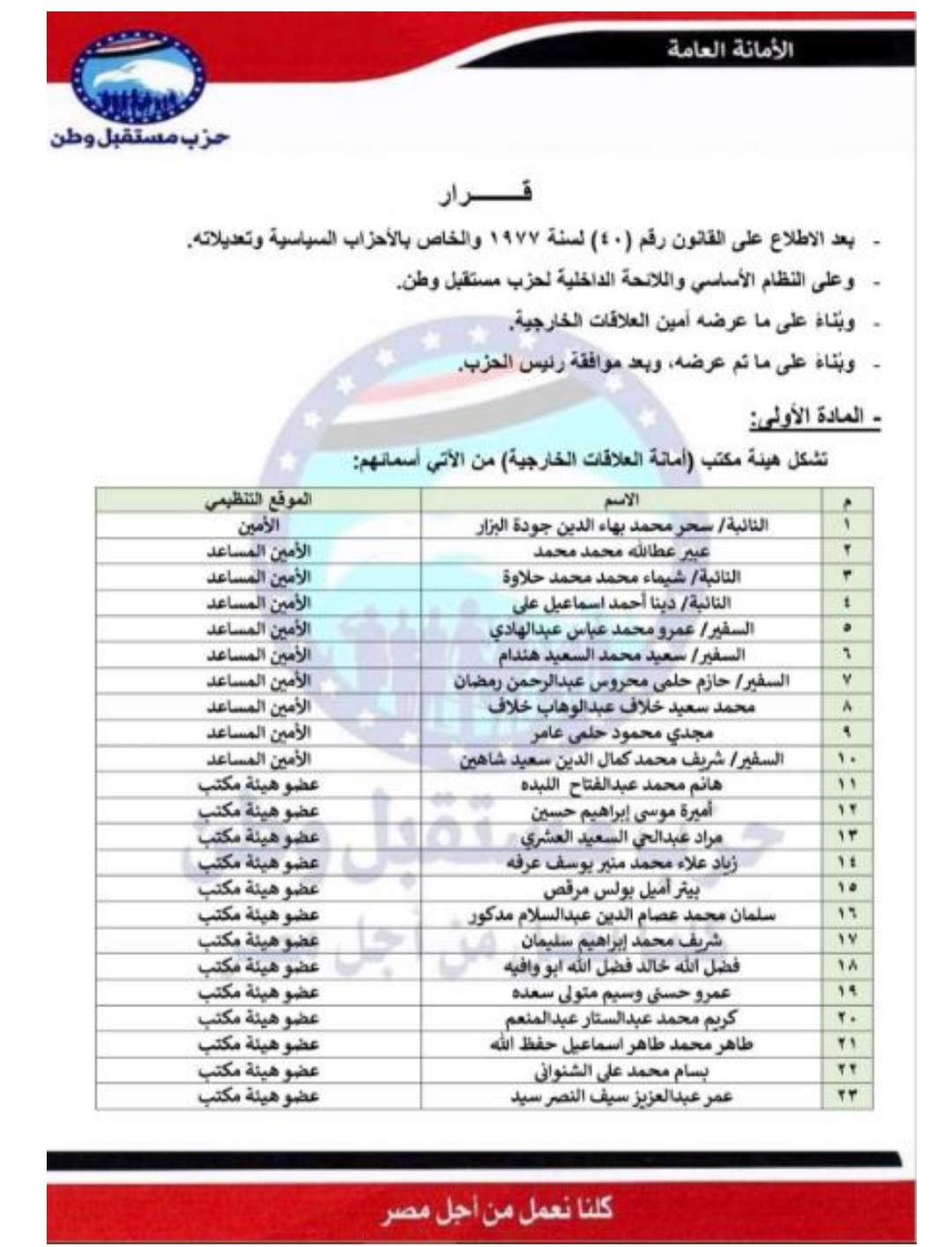 أمانة العلاقات الخارجية