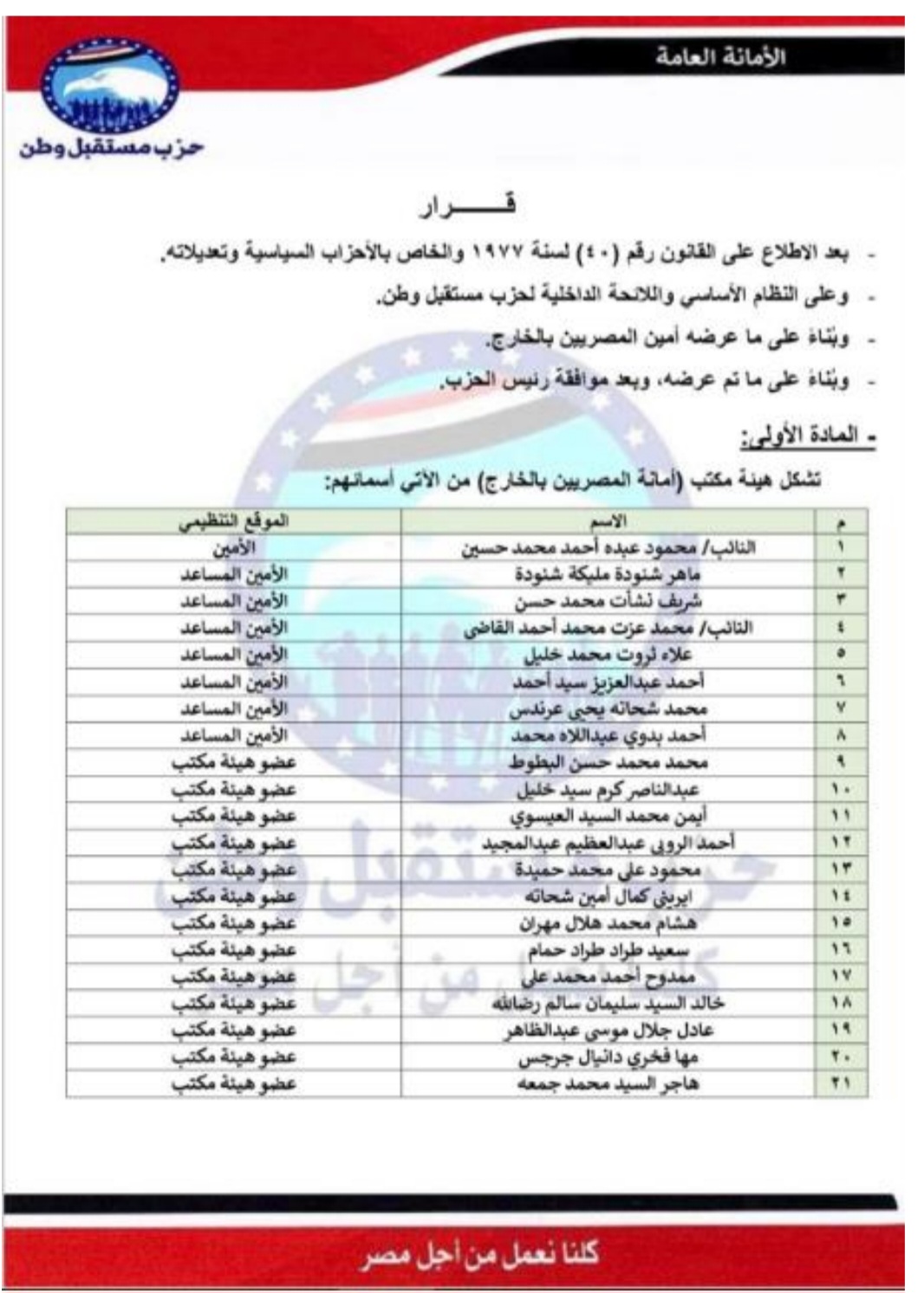 أمانة المصريين بالخارج