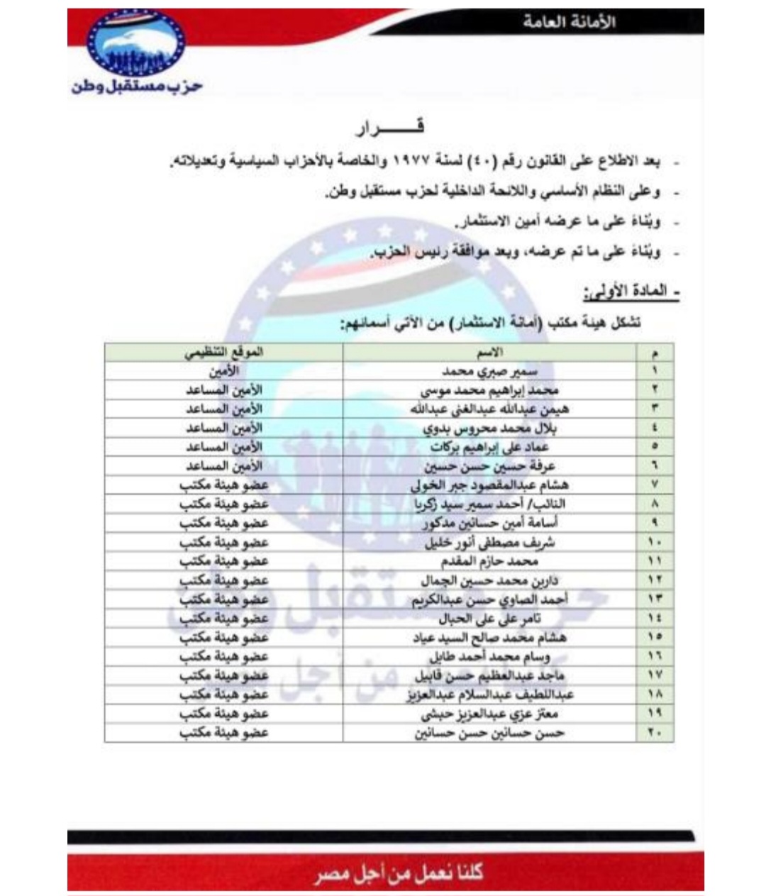 امانة الاستثمار.