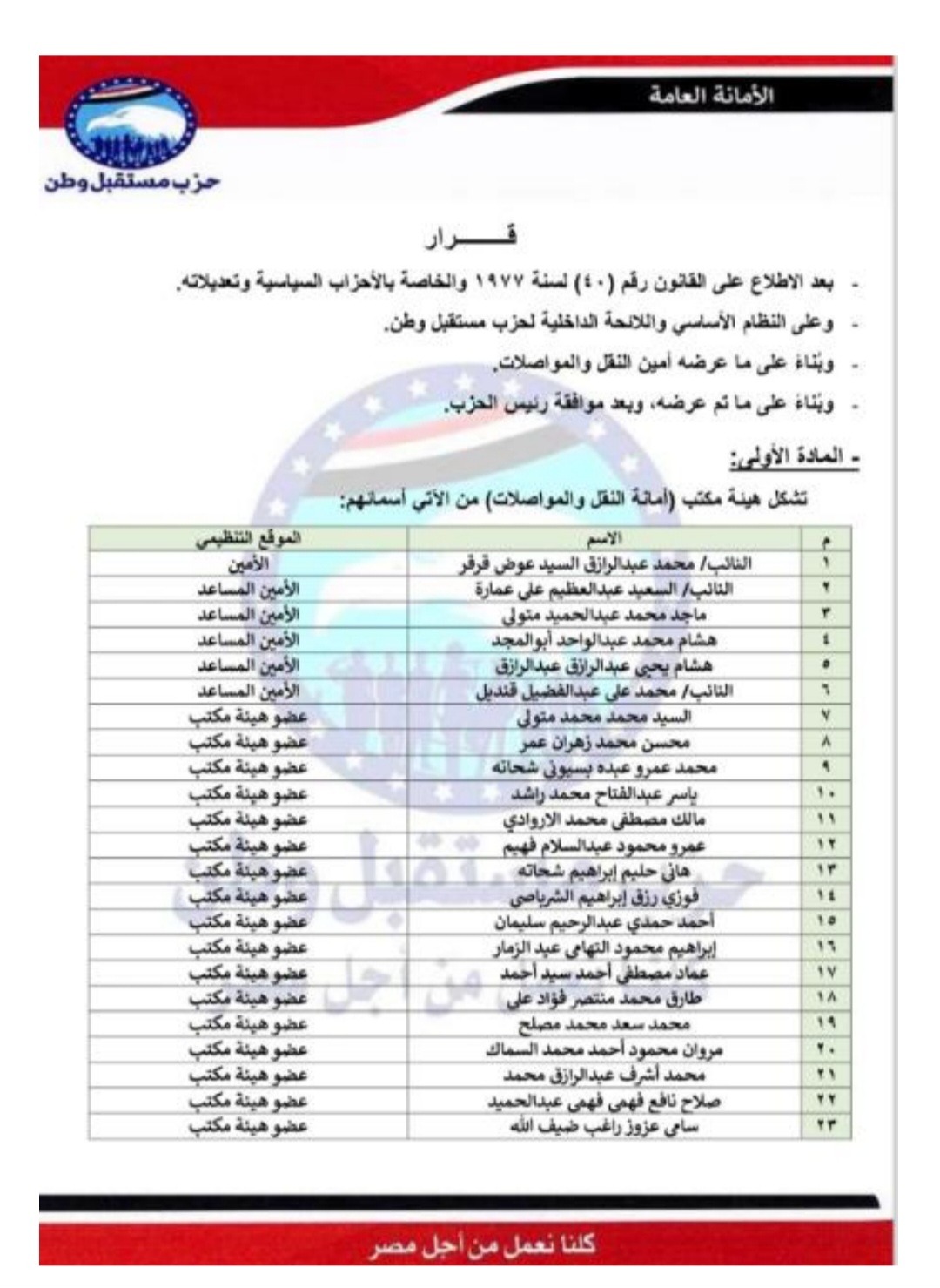 امانة النقل والمواصلات.